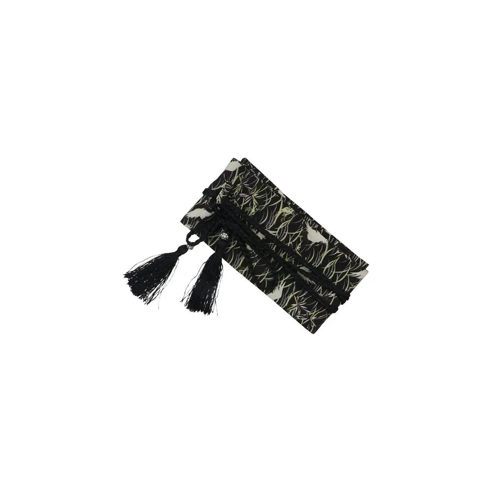 Black Printed Obi-Style Tassel Tie Belt